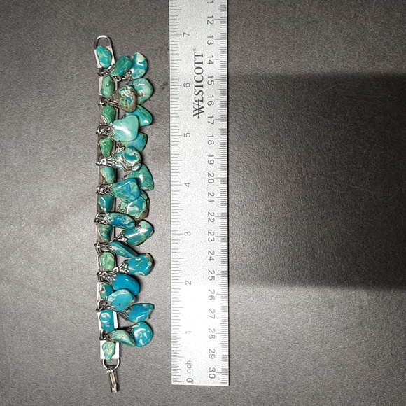 Silver tone multi-stone Turquoise Charm style 7" Bracelet - Picture 1 of 4